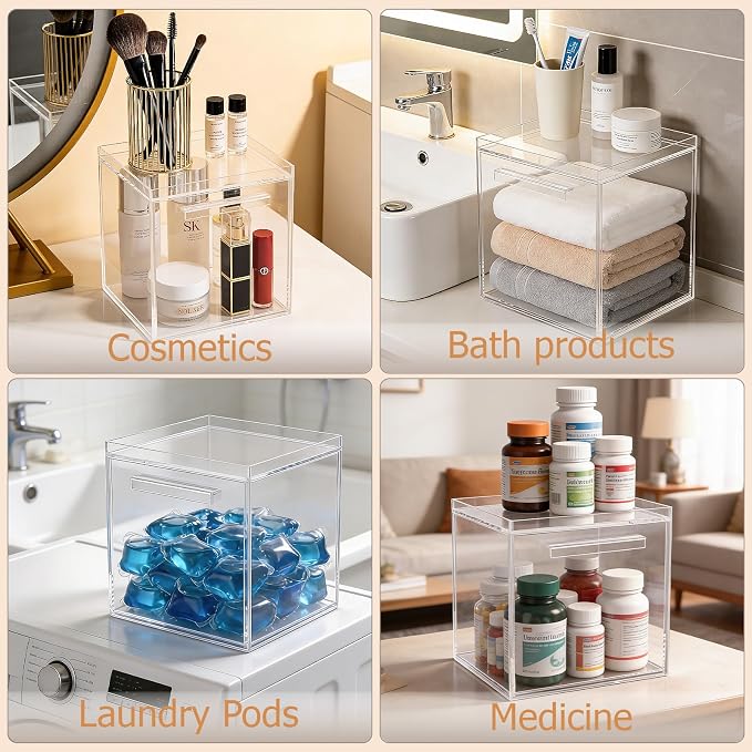 Anyoifax Disposable Face Towels Holder with 2 Pack Qtip Holders, Clear | Acrylic Box Bin Compatible with Clean Skin Club Clean Towelettesl XL Bathroom Counter Storage with Drawer
