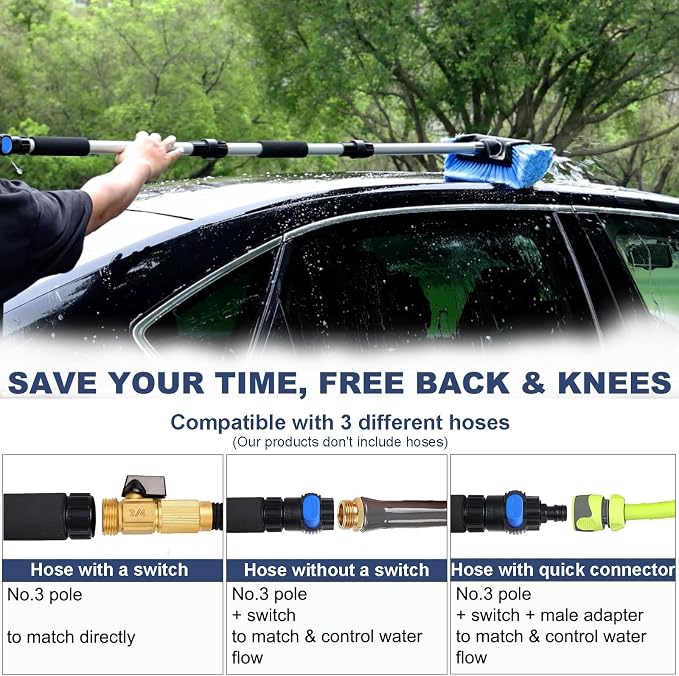 Car Wash Brush with Long Handle for Car Truck Boat RV SUV Washing (Blue, 54")