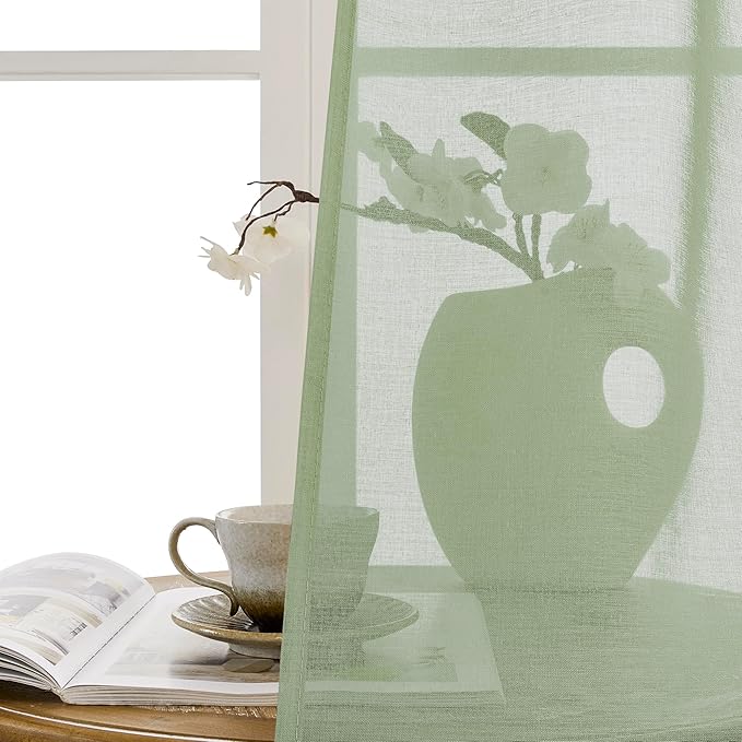 Tollpiz Sheer Door Curtain Closet Linen Textured Curtain Sheers Doorway Light Filtering Voile French Door Rod Pocket Curtains Patio Door, 25 x 80 inches Long, Sage Green, Set of 1 Panel