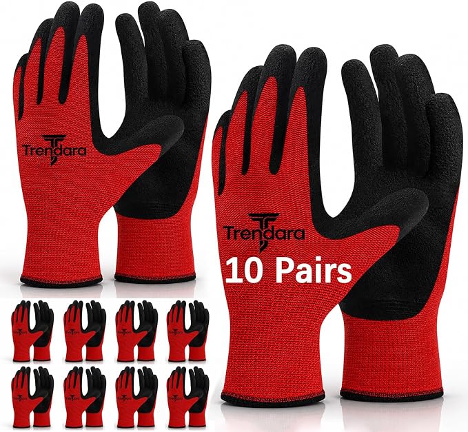 10 Pairs Red gardening gloves guantes de trabajo para hombre work gloves with grip,Breathable latex dipped gloves,Suitable for weeding, construction, outdoor work