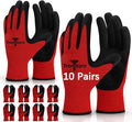 10 Pairs Red gardening gloves guantes de trabajo para hombre work gloves with grip,Breathable latex dipped gloves,Suitable for weeding, construction, outdoor work