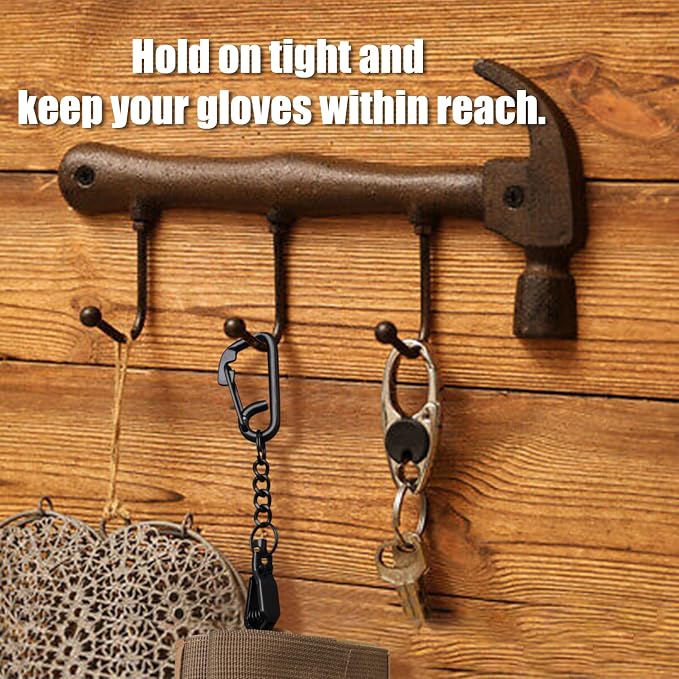 KUNN Metal Glove Clips with Stainless Steel Carabiner Clip, Portable Glove Clips for Work Glove, Glove Holder for Wall Mount