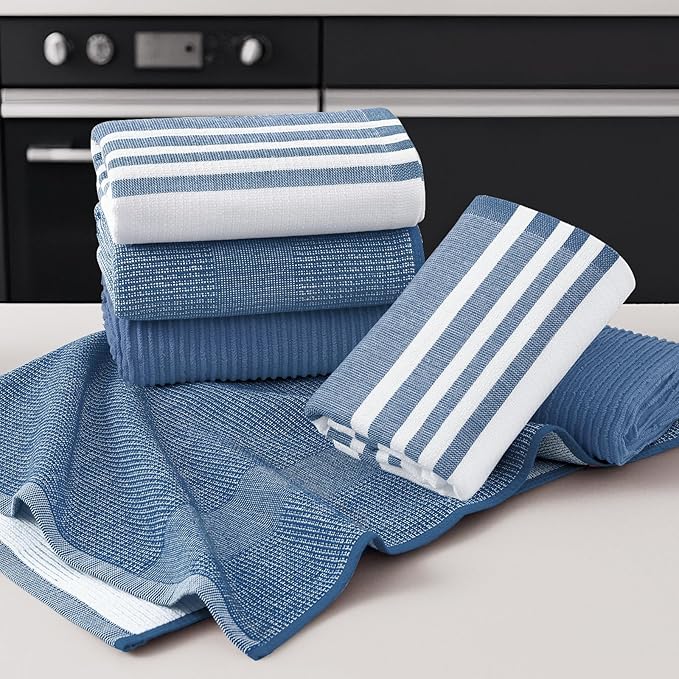 Homaxy Premium Kitchen Towels(18”x 28”, 3 Pack), Large Cotton 380 GSM Kitchen Hand Towels, Soft and Absorbent Terry Dish Towels, Multipurpose Tea Towel Set with Hanging Loop, Navy Blue