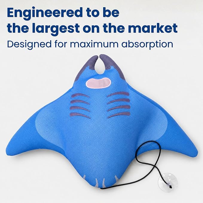Swimming Pool & Swim Spa Scum Absorber - Blue Oil Absorbing Stingray, Reusable Floating Sponge Soaks Up Oil Lotion Makeup, Machine Washable, Inground & Above Ground Pools
