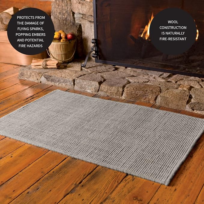 Plow & Hearth Dalton 2x3'6" Hearth Rug Fireproof | Ash | Wool Blend Fireplace Mat | Hearth Rugs for Fireplaces Fire Resistant | Protect Hardwood Floor and Carpet from Sparks and Embers Wood Stove