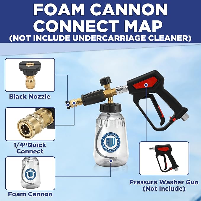 RIDGE WASHER Pressure Washer Undercarriage Cleaner, with Foam Cannon | 16 Inch Undercarriage Washer, Under Car Cleaner with Straight Extension Wand, 4000 PSI