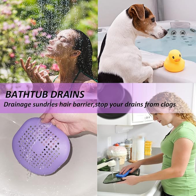 Bovinde Hair Drain Catcher,Square Cover for Shower 2 Pack (Purple) | Drainer Cover Silicone Hair Stopper with Suction Cups,Protector Accessories,Easy to Install Suit for Bathroom,Bathtub,Sink