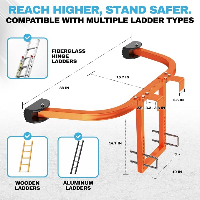 Heavy Duty Ladder Stabilizer | Carbon Steel Extension Ladder Standoff with Anti-Slip Rubber Feet for Gutter Cleaning, Painting & Roofing - Professional Grade Ladder Accessory for Extension Ladders