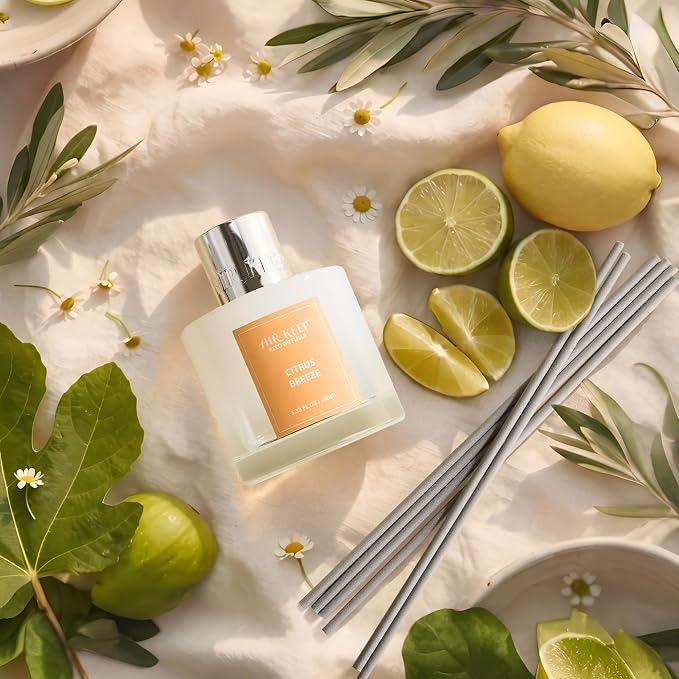 Reed Diffuser Set,3.38 fl oz (100 ml) - Citrus Breeze Oil Diffusers with 8 Reed Sticks, Home Fragrance Reed Diffuser for Bathroom Shelf Decor