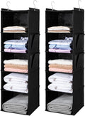 BOOMIBOO Hanging Closet Organize and Shelves,5-Hanging Shelf（2 Pack,Black） | with 2 Side Pockets，Storage Foldable