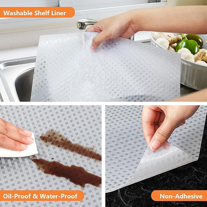 Shelf Liners for Kitchen Cabinets Refrigerator Liners Waterproof Kitchen Cupboard Liner Durable Plastic Drawer Mats EVA Material Non Adhesive Fridge Liner for Shelves - Clear 11.8 x 59 Inches