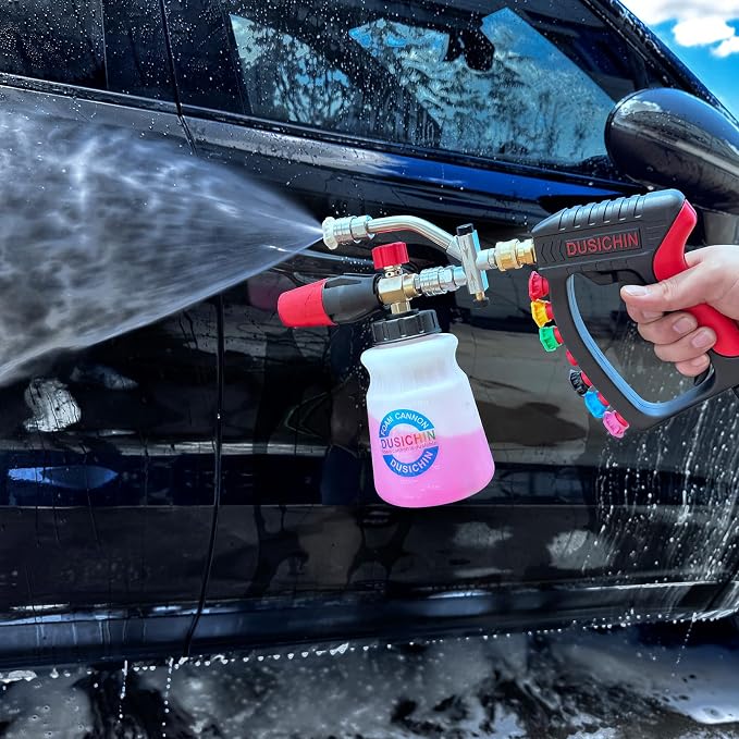 Pressure Washer Gun Swivel Joint 4000 PSI Snow Foam Cannon Dual-Ended Shift Valve 7 Nozzles, Foam Lance Kit Dual Connector 7 Pressure Washer Tip holders 3/8“ Fitting M22-14 M22-15 DUS2913