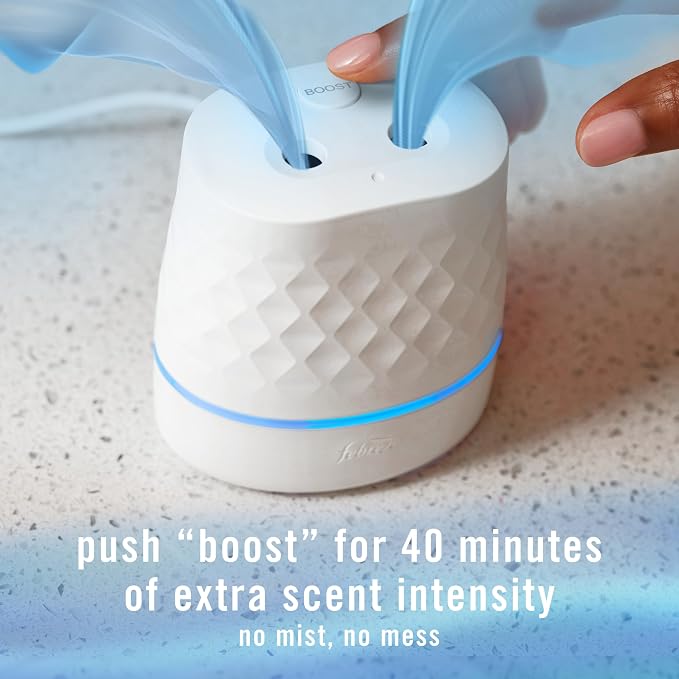 Febreze Plug Scent Booster in White, Continuous Scent Device Oil Diffuser, Compatible with Febreze Air Freshener Plug in Refills - Refills not Included