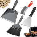 4 Piece Pellet Grill Ash Cleaning Kit, Easy to Remove Ash & Grime | Includes Large Dust Pan, Soft Bristle Brush & Metal Scraper, Compact & Portable, BBQ Grill Cleaning Essential
