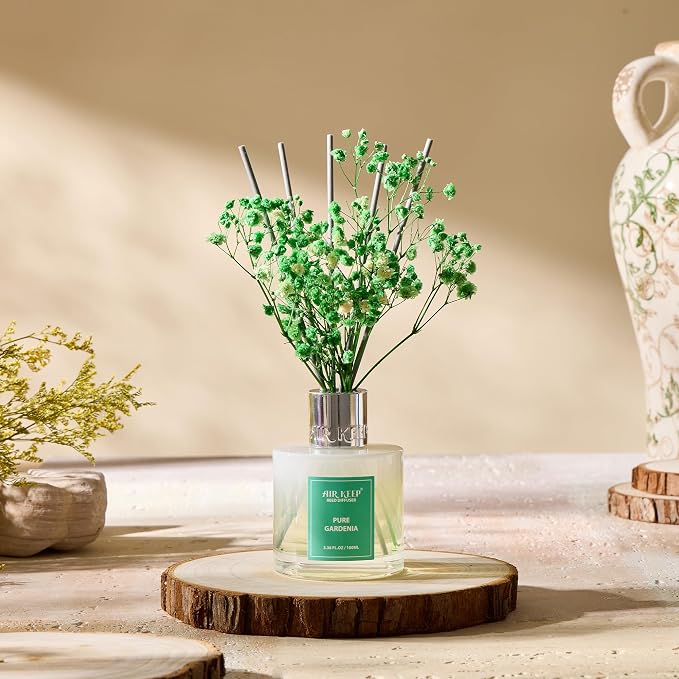 Reed Diffuser Set,3.38 fl oz (100 ml) - Pure Gardenia Oil Diffusers with 8 Reed Sticks, Home Fragrance Reed Diffuser for Bathroom Shelf Decor