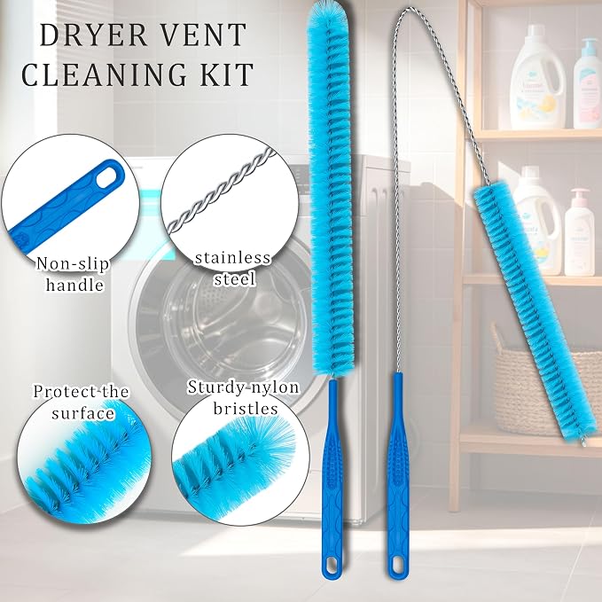 Dryer Vent Cleaner Kit with Flexible Vacuum Hose Attachments - Universal Lint Brush Tool Set for Clothes Dryer Cleaning, Shop Vac Accessories, Lint Trap Cleaner & Home Maintenance Essentials