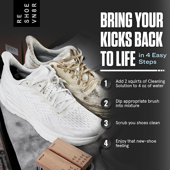 RESHOEVN8R Sneaker Cleaning Solution - Canvas, Leather, Suede, Mesh | Shoe care cleaner for canvas, leather, mesh, suede, white & nubuck shoes and sneakers, all-natural formula