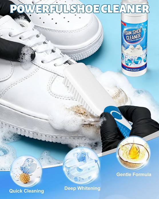 Jevvu Shoe Cleaner, Sneaker Cleaner Foam for Removing Stains and Dirt, Shoe Cleaning Kit for White Shoes