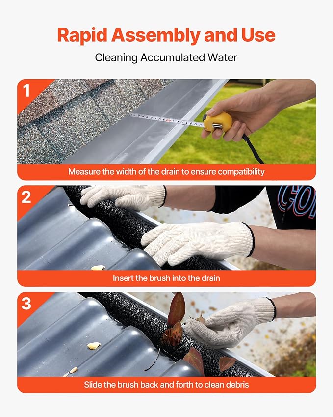 VEVOR Gutter Brush, 4.33 inch Diameter 80 Feet Total Length Gutter Cleaning Tools, Ground-Level Brush Leaf Guard for 5 Inch Gutters, Easily Clear Roof Leaves and Debris, 27 Pack