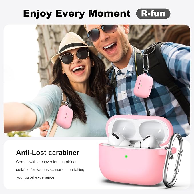 R-fun for AirPods Pro 2 Case, Soft Silicone Protective Cover with Keychain and Cleaning Pen, Compatible with AirPods Pro 2nd/1st Generation, Supports Wireless Charging, Pink