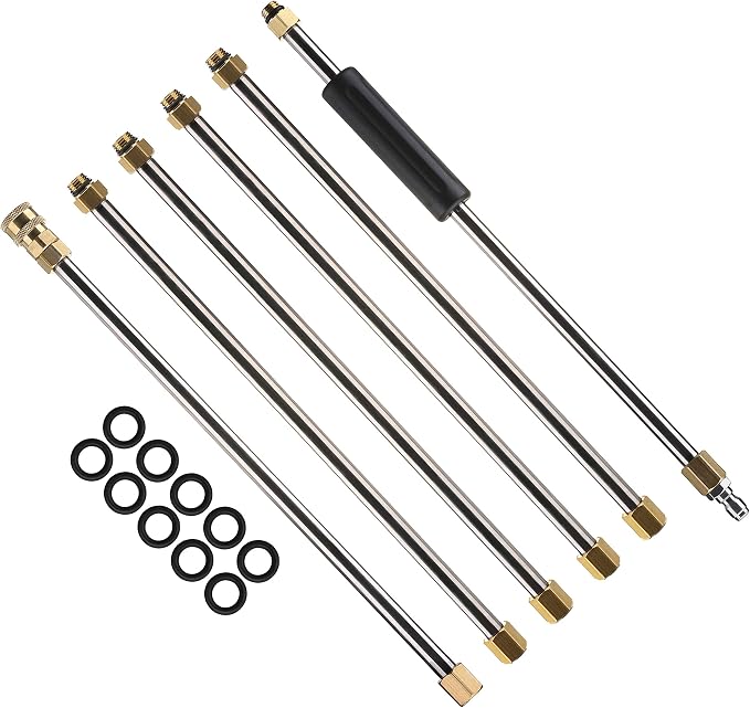 M MINGLE Pressure Washer Wand Extension, 7.5-Feet, 1/4’’ QC, 4000 PSI | Stainless Steel Lance, Adjustable Length up to 90 Inches, Fits Most Cleaning Attachments, Clears Hard-to-Reach Surfaces