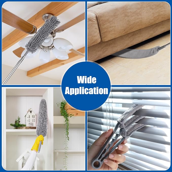 9PCS Dusters for Cleaning,Extendable Microfiber Duster with Extension Pole Up to 100'',Bendable Washable and Reusable Dusters Kit for Ceiling Fans, High Ceilings,Blinds,Furniture and Cars | Bendable Washable and Reusable Dusters Kit for Ceiling Fans, H...