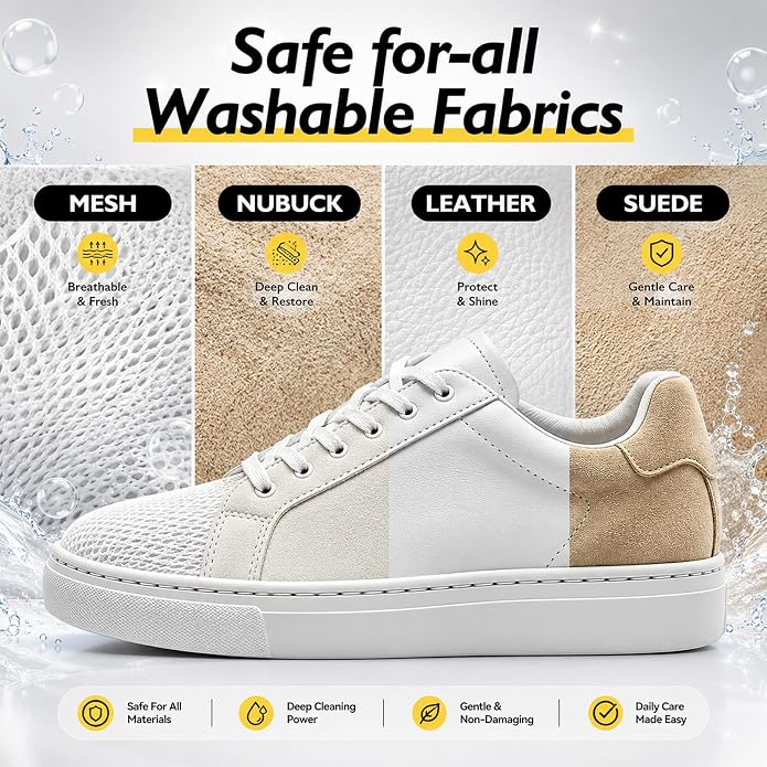 6-in-1 Shoe Cleaning Kit,Compatible with Birkenstock, with Plant-Based Foam, Deodorizing Spray, 3 Brushes & Microfiber Towel, for Sneaker, Leather, Nubuck, Boot, Suede, Athletic Shoes,etc