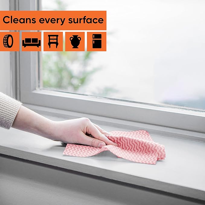Superio Handy Wipes For Kitchen - Red Reusable Multi-Purpose Heavy-Duty Cleaning cloth for house, Bathroom, and office. Disposable Dish Towel (15)