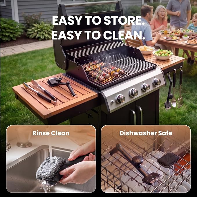 ThermoMaven BBQ Grill Brush Bristle Free - 17" Safe Steam Grill Cleaner Brush with Scraper and 5 Brush Heads for Porcelain/Gas/Charcoal Grill Outdoor Grill Barbecue Cleaner