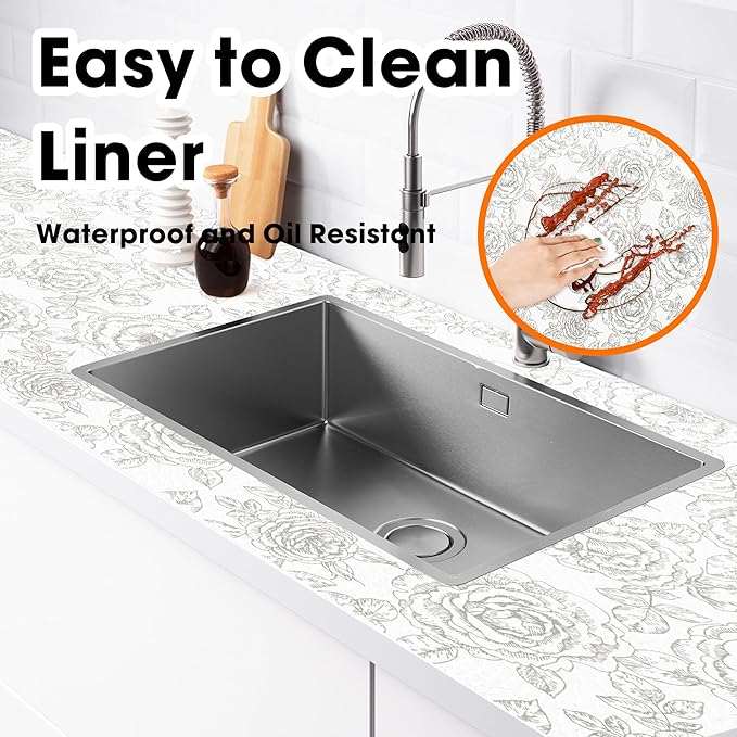 Drawer and Shelf Liner for Kitchen Cabinets Non-Adhesive, Non-Slip Cabinet Liner Shelf Paper Strong Grip Waterproof Easy to Clean for Kitchen Shelves Cupboard, Flower,12IN X 30FT