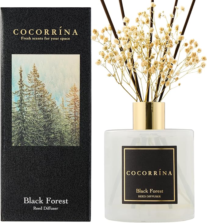 Reed Diffuser - Black Forest 17 Fl.oz Reed Diffuser with 8 Sticks Scented Diffuser with Preserved Flowers for Bathroom Home Decor