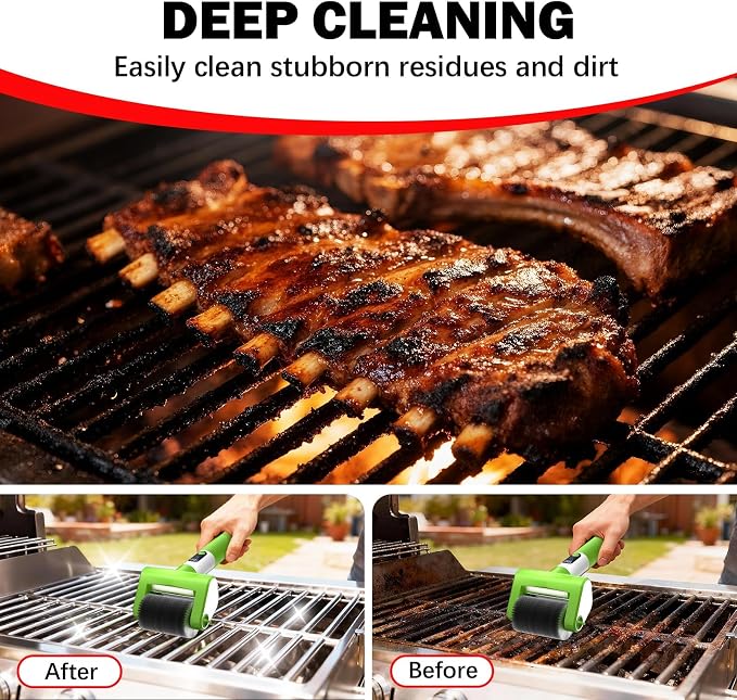 Electric Grill Brush, 2-Speed BBQ Grill Brush with LED Light/Screen Powerful Cleaning 800RPM/4000mAh/2 Brush Heads No Bristle Shedding Rechargeable Lightweight Grill Cleaner for Outdoor/Camping