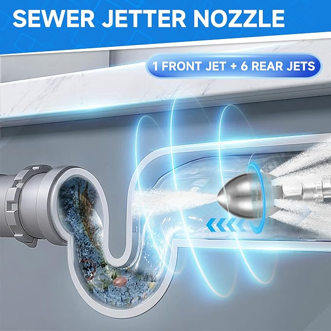 Tool Daily 3/8" NPT Sewer Jetter Nozzle for Pressure Washer, 40 L/Min | Stainless Steel Sewer Jet Nozzle for Drain Cleaning, 3000 PSI