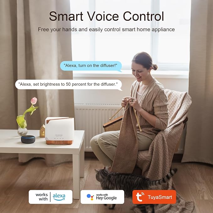 ASAKUKI Essential Oil Diffuser Smart WiFi Humidifier 700 ml | Easy Connect with Alexa and Google Home, Phone App & Voice Control, Customized Schedule Timers and LED Light