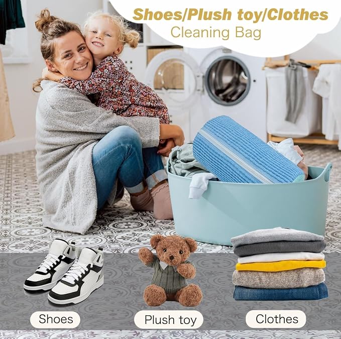 Shoe Washing Machine Bag,Laundry Shoe Bag for Washer and Dryer,Reusable Shoe Cleaning Bag for Sneakers,Tennis Shoes,With Self-locking Zipper, Microfiber Inside,Include Shoe Bag (Lite Blue - 1 Pack)