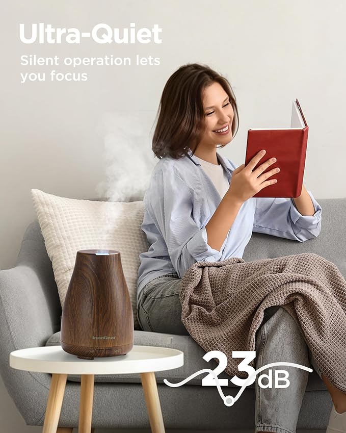 InnoGear Essential Oil Diffuser Ultrasonic Diffusers for Home Scent, Bronze | Cool Mist Humidifier, Aromatherapy, Large Room, Run up to 8hrs, Waterless Auto Off, 7 Lights, Living Room, Quiet Operation