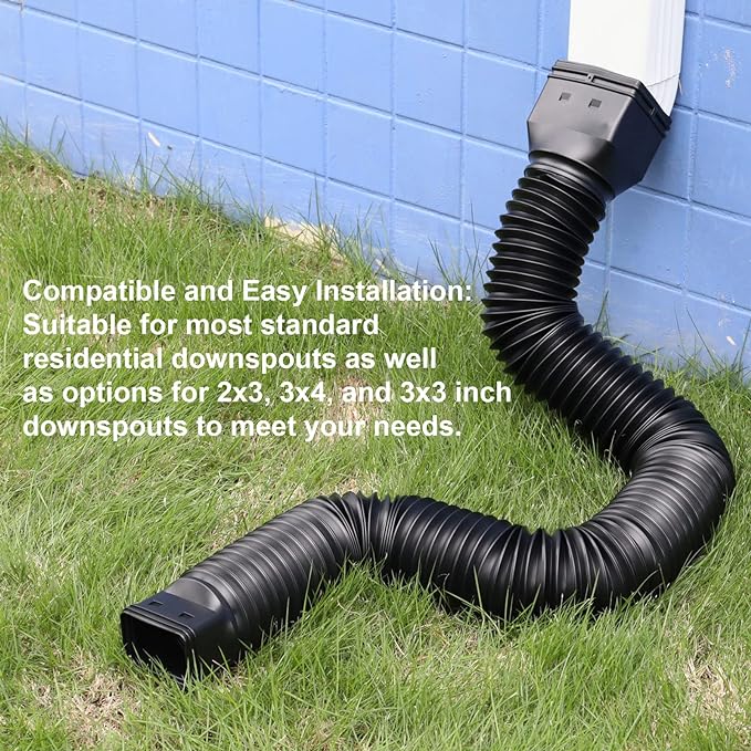 plusgutter 16.5ft Long Gutter Downspout Extensions Flexible, 4" Diameter Drain Downspout Extender, Down Spout Drain Extender for Rainwater Drainage, Extendable from 3.4ft to 16.5ft(1Pack Black)
