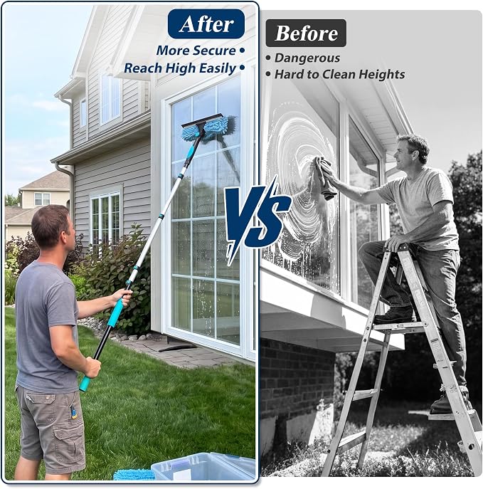 COVERONICS 23FT High Duster Cleaning Tools with 4-16FT Extension Poles | Reusable Fan Duster Cleaning Kits with Ceiling Fan Cleaner Duster, Window Squeegee, Microfiber Feather Duster & Cobweb Duster