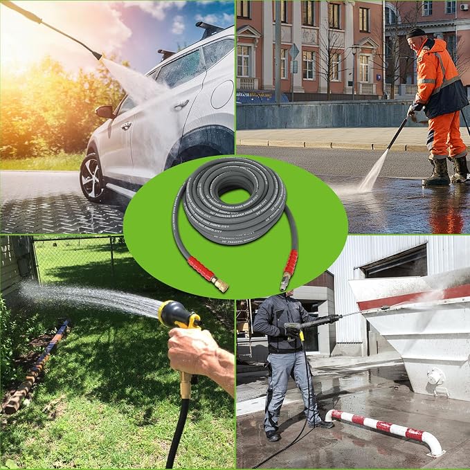 SCITOO 3/8" Pressure Washer Hose 100ft 6000psi 2-Braid Grey Hot Water Pressure Washer Hose