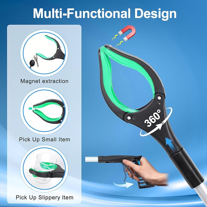 Grabber Reacher Tool - 32” Extra Long Foldable Gripper and Reaching Tool - Heavy Duty Pick Up Stick Grabbers for Seniors, Trash, Surgery Recovery Must Haves Gifts (Green)