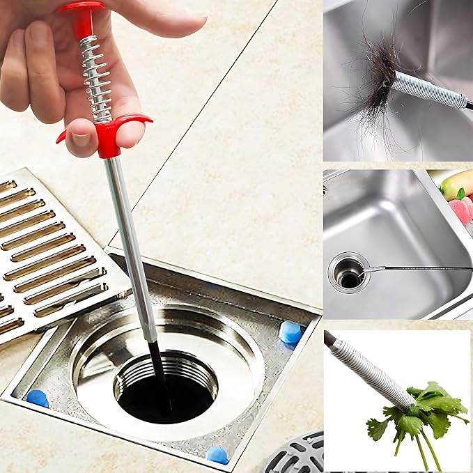 Flexible Drain Clog Remover Tool, Extra Long Plumbing Snake Hair Catcher with 4-Prong Grabber Claw, Heavy-Duty Spring Reacher for Kitchen Sink, Bathroom Tub, Sewer & Dropped Items (35 inch)