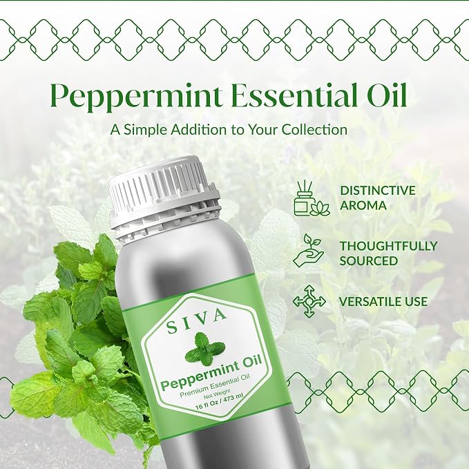 Siva Peppermint Essential Oil, Huge Bottle, Large Size, 16 Fl Oz (473 ml) | Peppermint Oil for Diffuser, Humidifier, Skin Care, Hair Care, Scalp Care, Body Massage, Soap Making, Blending & DIY Projects