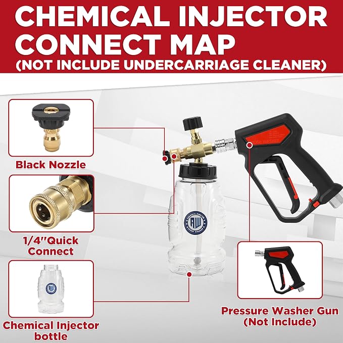Power Washer Undercarriage Cleaner, Chemical Injector Bottle | 16 Inch Under Car Washer with Straight Extension Wand, 4000 PSI