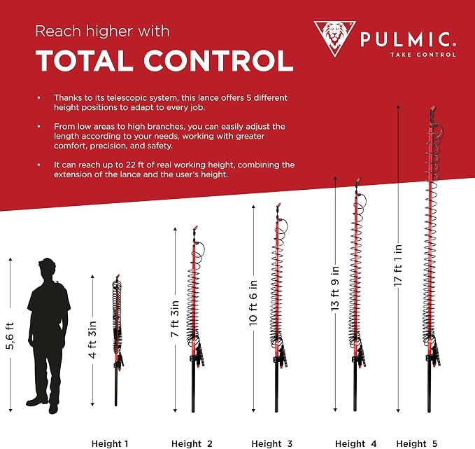 PULMIC Extensible Telescopic Sprayer Lance 16.4ft with Adjustable Nozzle - Ideal for Pesticides, Fertilizers, Roof & Gutter Cleaning, Tree & Garden Applications - Lightweight, High Reach Sprayer