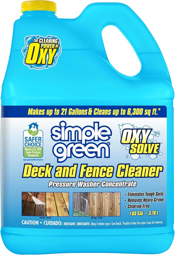 Simple Green Oxy Solve Deck and Fence Pressure Washer Cleaner, Colorless to Pale Straw, Unscented, 128 Fl Oz (Packaging May Vary)