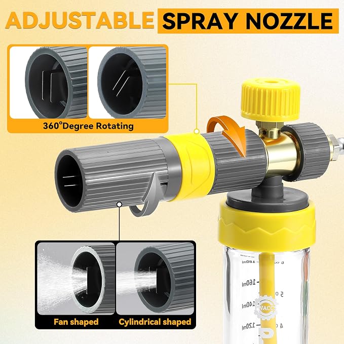 PWACCS Pressure Washer Foam Cannon Pro, Small No-Dilution Foam Gun 200 ML | Power Washer Soap Foam Blaster With Short Gun, 4 Spray Nozzles, For Car Wash