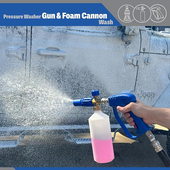 ESSENTIAL WASHER Short Pressure Washer Gun Swivel with Pressure Washer Foam Cannon Kit | Comes with Quick Connects and Nozzle Guard Tip