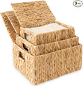 Wicker Storage Baskets with Lid, Set 3 Basket With Lid Decorative Storage Rectangle Wicker Storage Basket Large Rattan Storage Box Hyacinth Baskets
