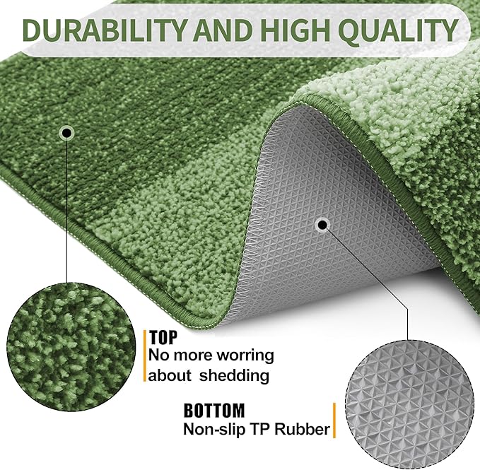 Kitinjoy Indoor Outdoor Door Mat, 59x36 Non-Slip Absorbent Dirt Trapper, Low-Profile Washable Inside Entrance Front Floor Mat, Sturdy Soft Entry Doormats for Entryway, Green