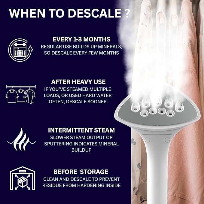 Garment Steamer Descaling Solution Decalcifier Packets for Mineral Deposits and Build-up Removal, Maintenance for Clothes, Works with all Garment Steamer Brands, Cleans Build Up, 5 packs